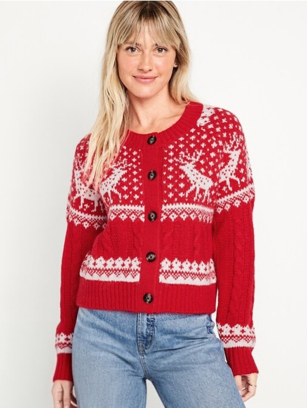 Old Navy Christmas Reindeer Fair Isle Cardigan Sweater Women's Size S